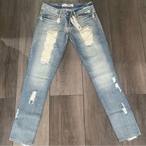 Distressed straight leg jeans. Low rise. NO STRETCH